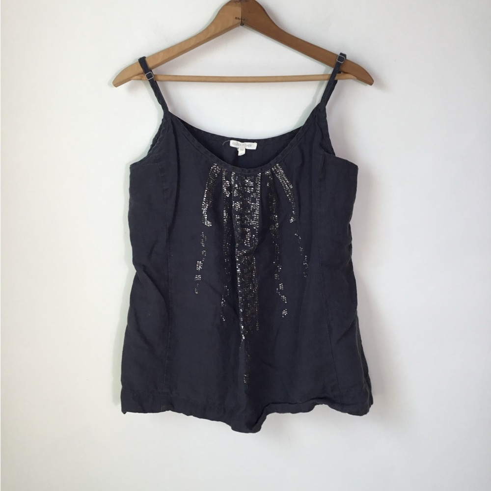 Eileen Fisher Charcoal Gray Linen Sequin Detail Tank Top